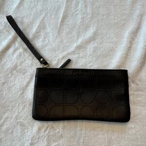 Kate Spade New York Black Pebbled Leather‎ Clutch Gold Hardware Zip Polka Dot